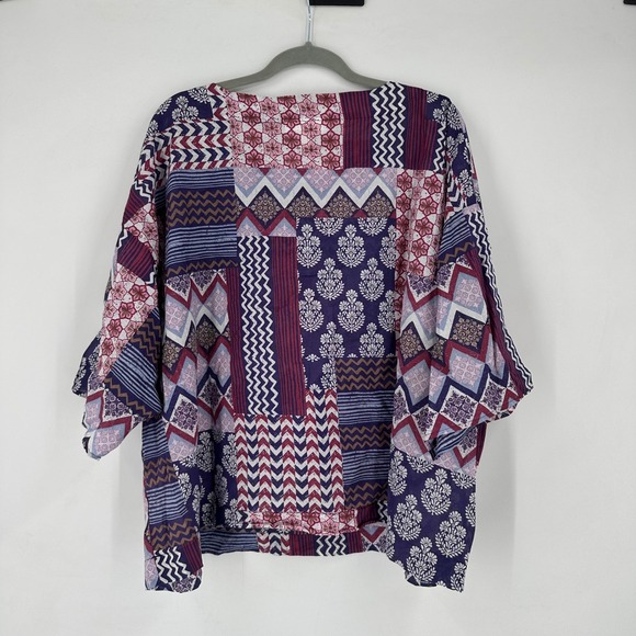 Pure Jill Patchwork Top Womens XL Purple Organic Cotton Boxy Boho Lightweight - Picture 8 of 10